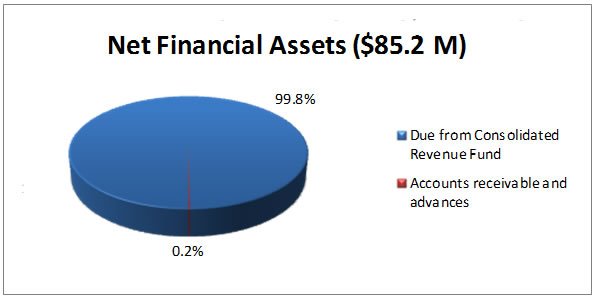 Net Financial Assets ($85.2 M): 99.8% Due from Consolidated Revenue Fund; 0.2% Accounts receivable and advances